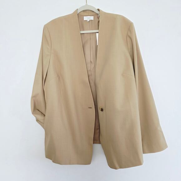 Vince Cream Beige Collarless Wool Blend Blazer Single Button Slit Pockets Sz 18 - Picture 4 of 10